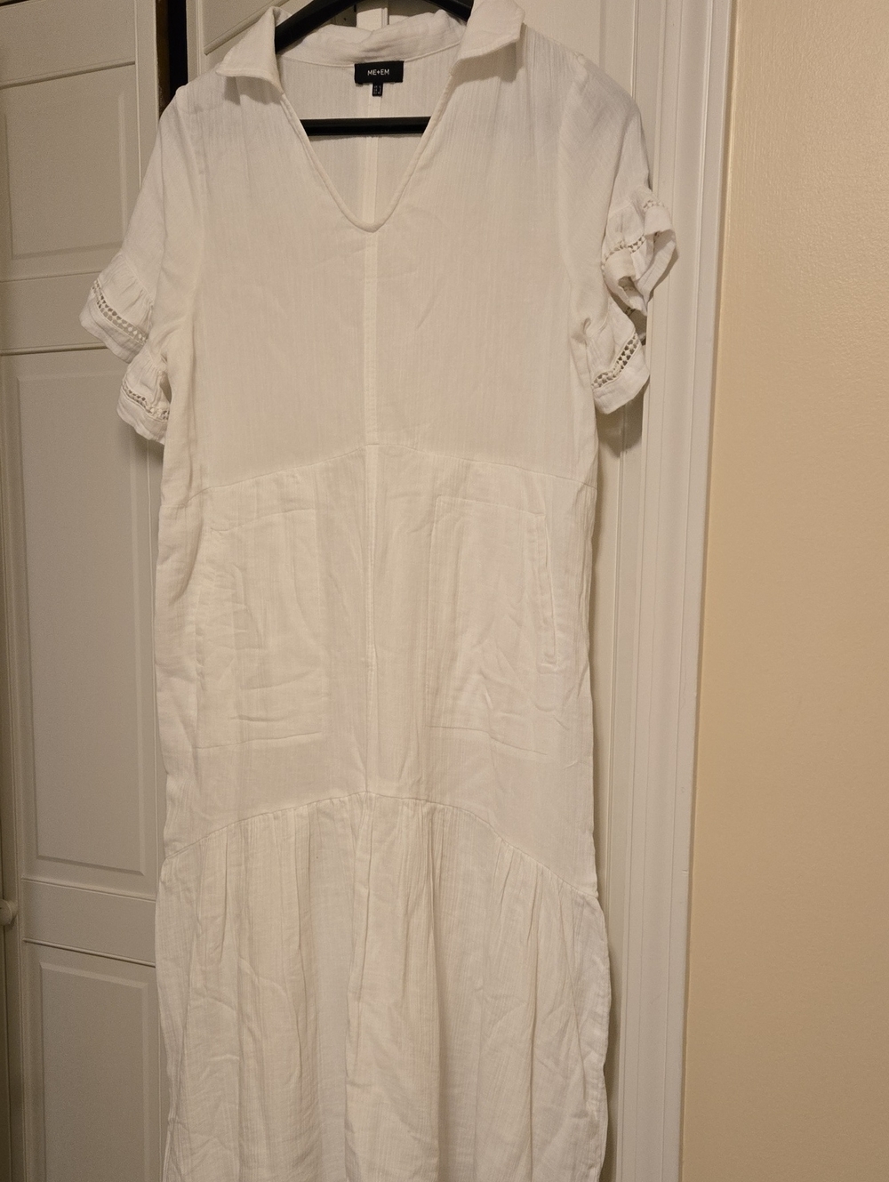 ME+EM White Collared V-Neck Maxi Dress